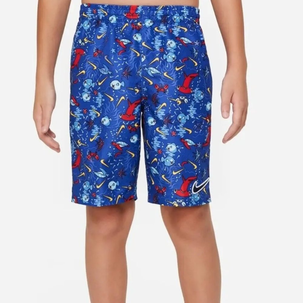 Nike Swim Boys Size Small Sea Friends 8" Swimming Trunk Shorts Blue / Red NEW